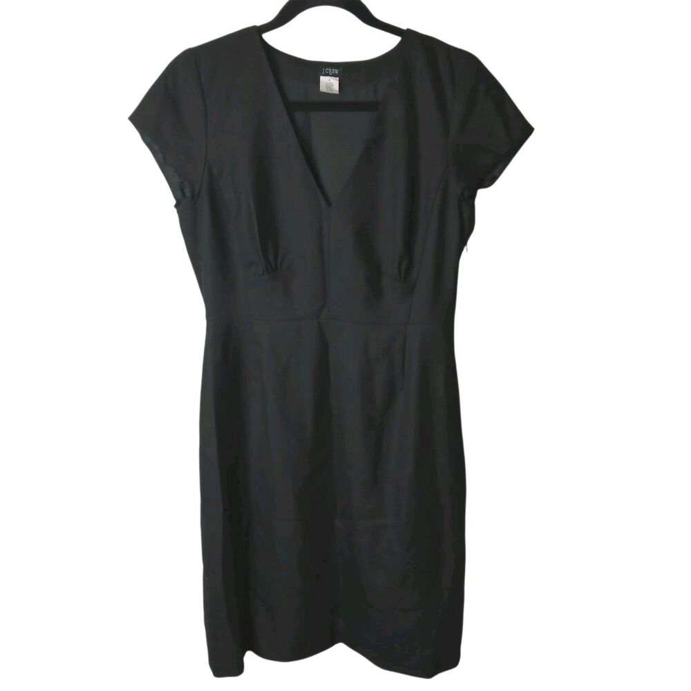 J. Crew Factory Black Sheath Dress Size 8 Cap Sleeve VNeck Wool Blend Minimalist